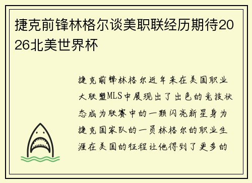 捷克前锋林格尔谈美职联经历期待2026北美世界杯